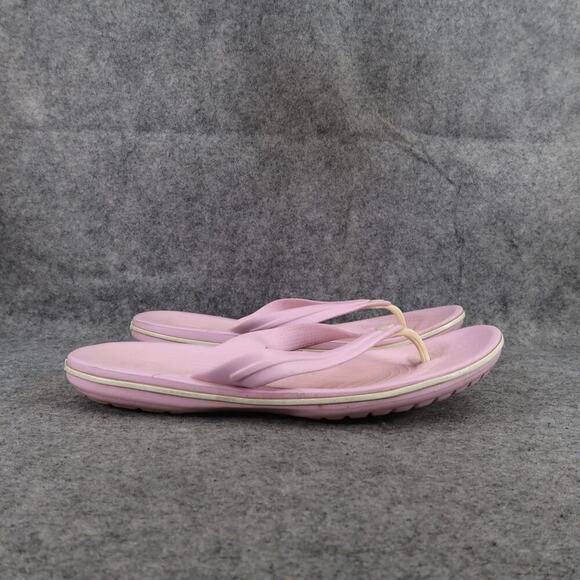 Crocs Shoes Womens 10 Sandals Flip Flops Crocband Pink White Casual Comfort Flat - Picture 2 of 11